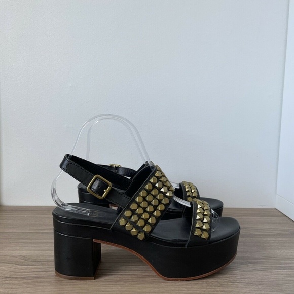 ASH Sandal Platform Black Leather Studded Sz 37/ 7 US Women❤️ - Picture 2 of 8